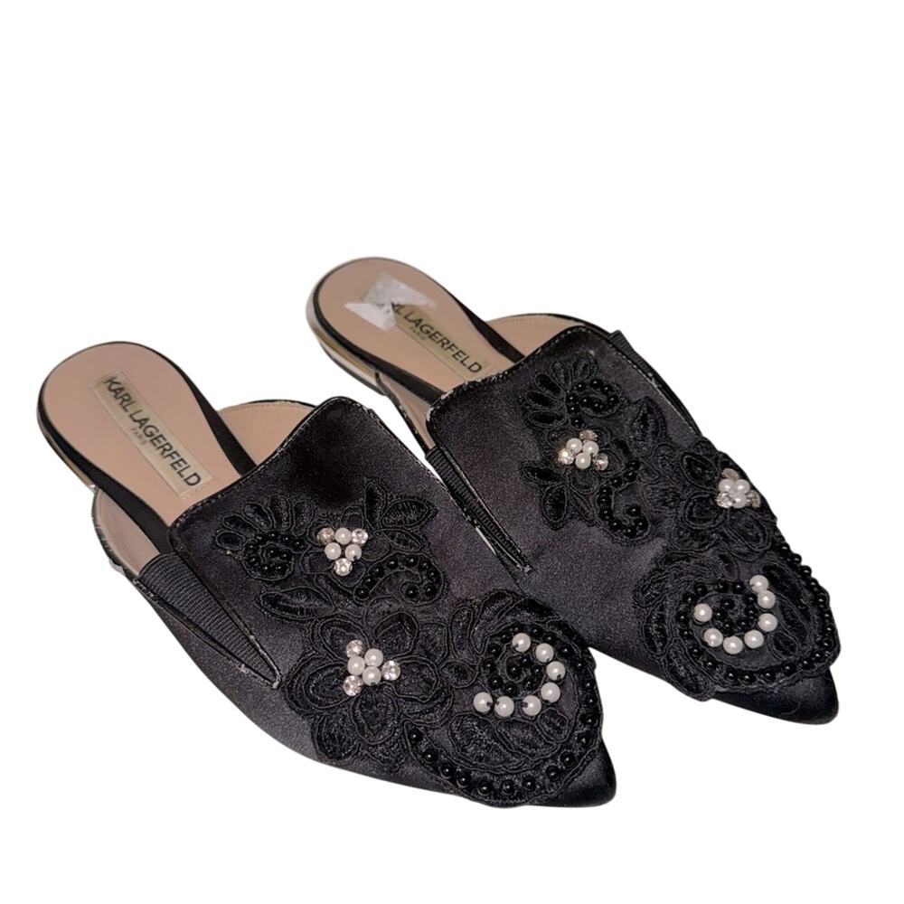 KARL LAGERFELD Black Embellished Women's Mules 5.5